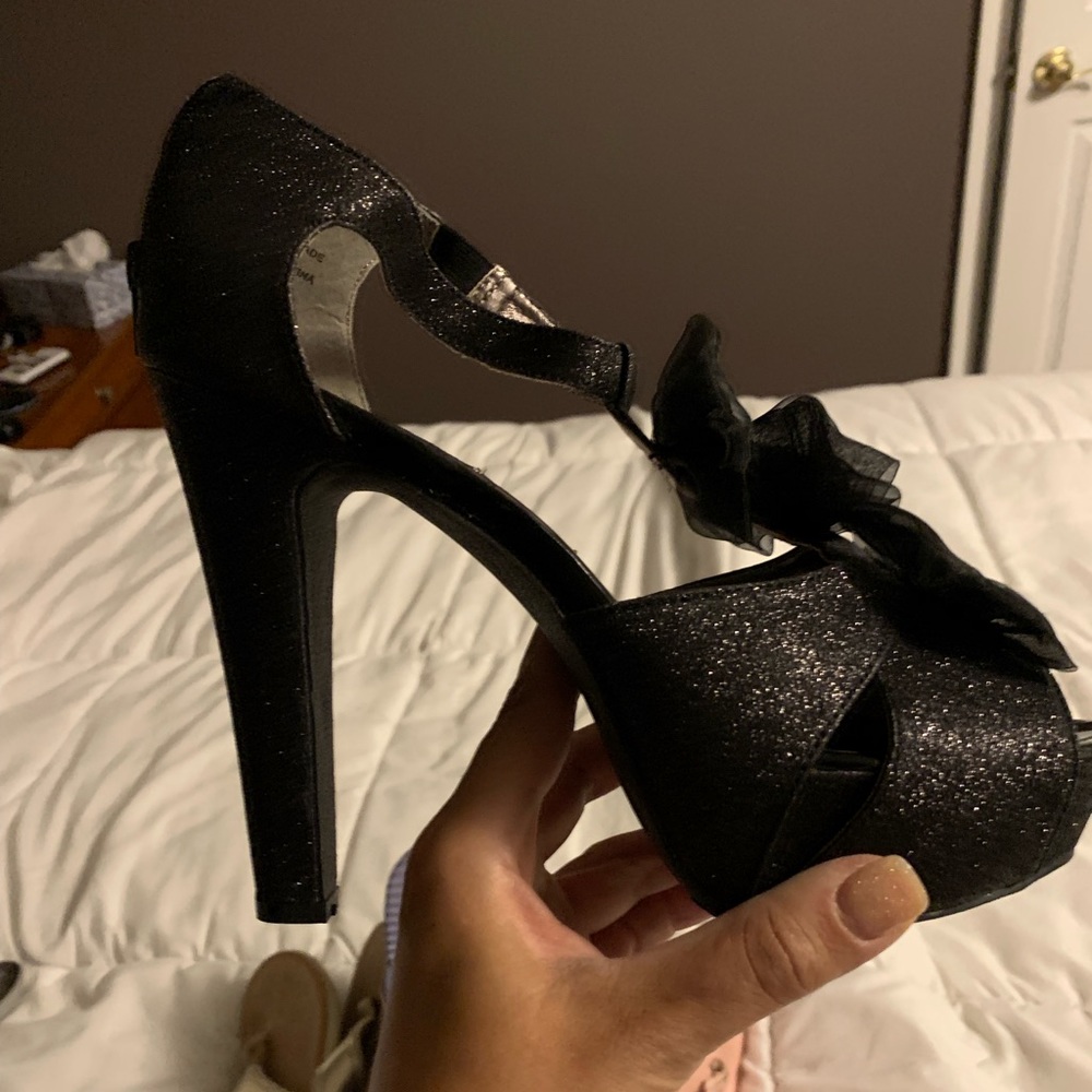 Black glitter high heels